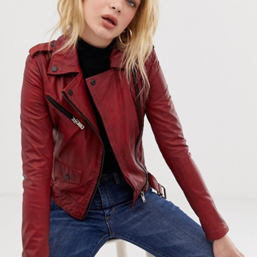 Barney's Originals coloured leather biker jacket